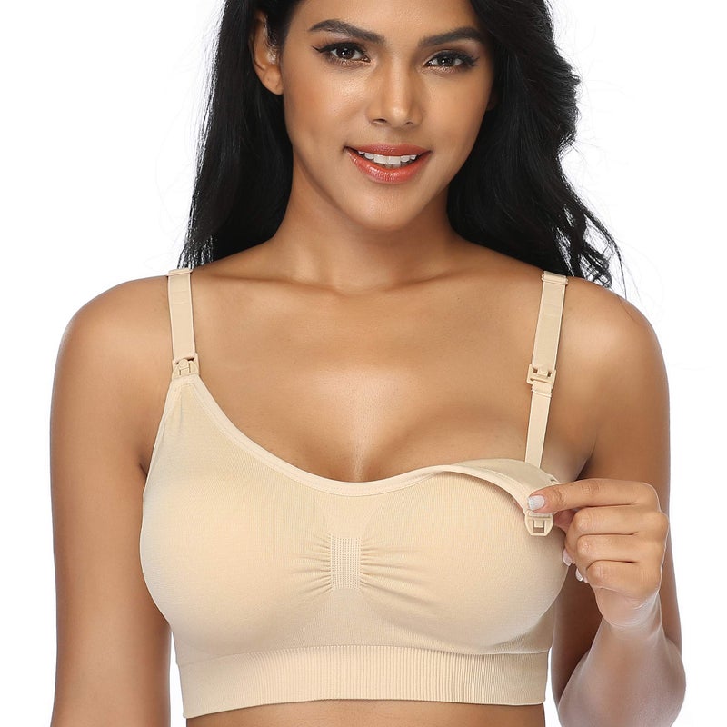 GXXGE 4Pack Nursing Bra for Breastfeeding Maternity Bras Push Up Silk Seamless Pregnancy Bralette Underwear Beige Grey Pink White Medium - Image 2
